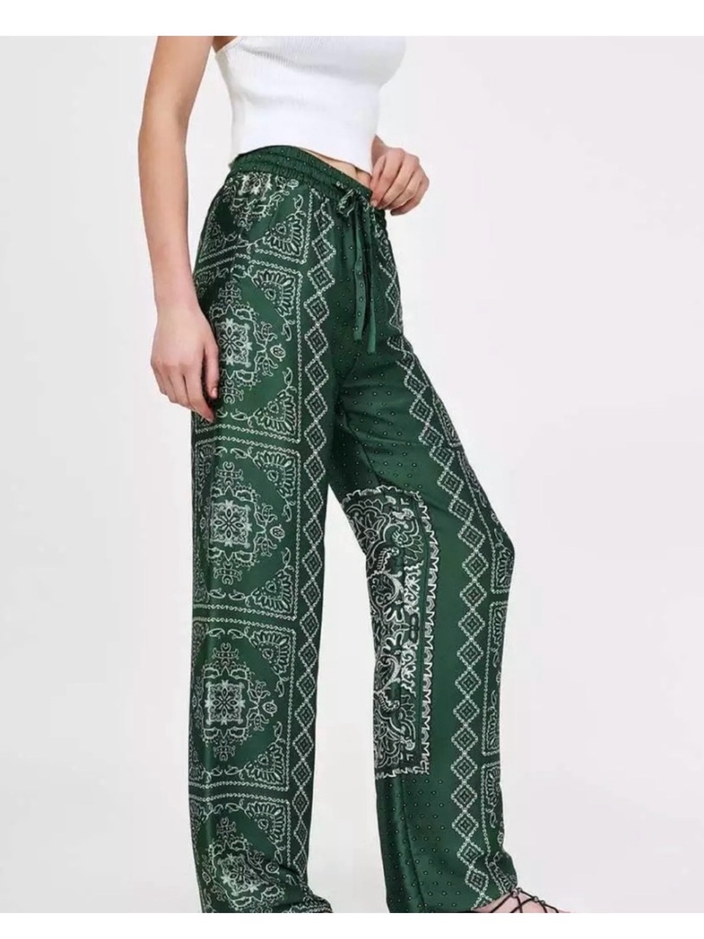 Zara Green Bandana-Print Wide Leg Pants